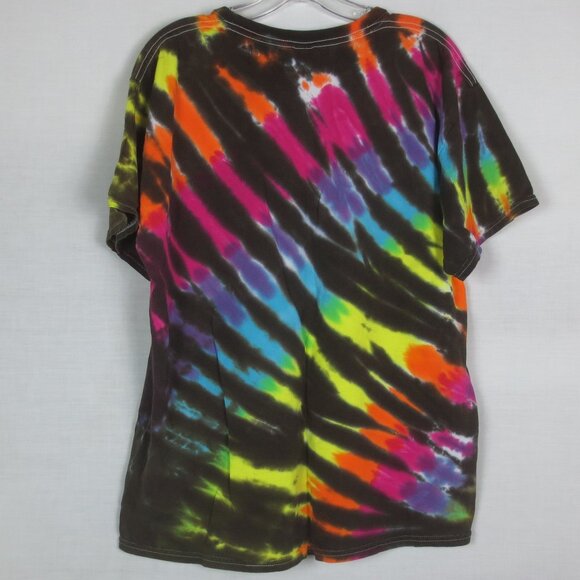 Gildan T Shirt Ultra Cotton Black Rainbow Tie Dye Tiger Stripe Unisex Top Size L - Picture 2 of 6